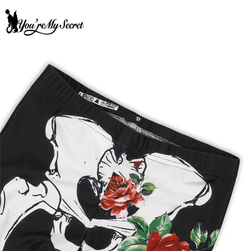 [You're My Secret] Classic Skeleton Rose Leggings For Women 3D Printing Legging Fashion Halloween Workout Pants Fitness Leggins