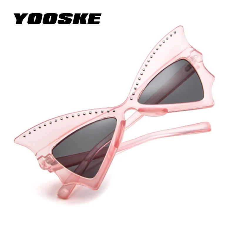 YOOSKE Oversize Sunglasses Women Bat Sharp Shades Sun glasses Rivet Big Frame Sunglass Personality Dance Party Glasses