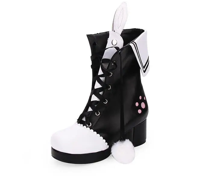 Angelic imprint mori girl Women punk boots lady lolita ankle Boots woman high heels pumps platform shoes 33-47 rabbit ears 902