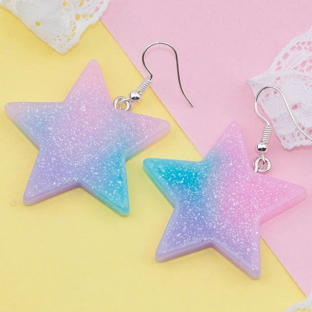 DoreenBeads New Fashion Glitter Star Drop Earrings 52mm x 38mm - Woman Girls Summer Chic Jewelry, 1 Pair