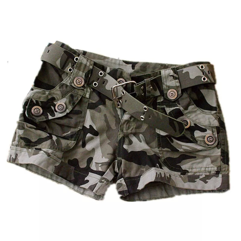 Women's Summer Camouflage Shorts - Casual Military Style with Zipper Pockets, Ladies' Plus Size 4XL Cotton Slim Fit Y2K Mini Shorts