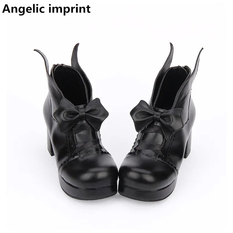 Angelic imprint new woman mori girl lolita cosplay cool shoes lady high heels pumps women party platforms shoes bowtie 33-47 6cm