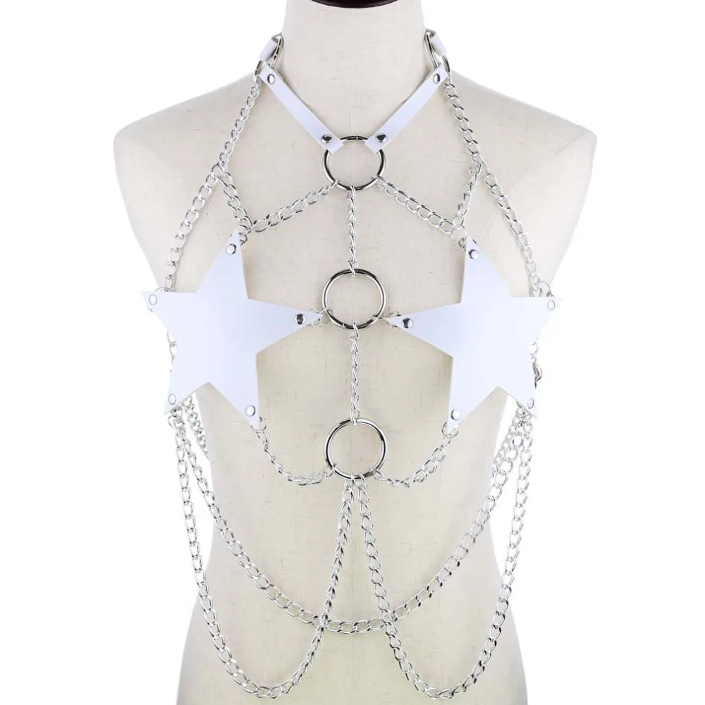 Star chain harness body chain bra goth punk rock emo metal women body jewelry summer accessories festival fashion rave outfit