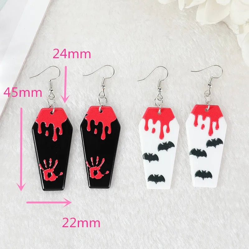 1 Pair Horror Blood Bat Coffin Drop Earrings – Acrylic Creepy Halloween Gifts for Women Jewelry