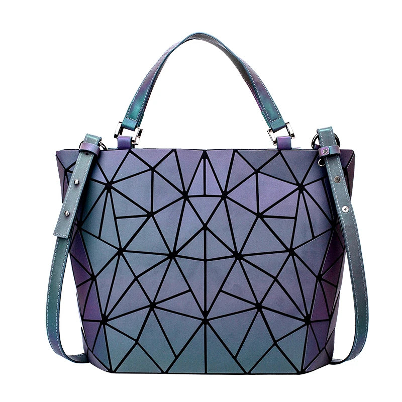 Ladies Luminous Bao Bag - Geometric Quilted Shoulder Bags for Women, Laser Plain Folding Female Handbags