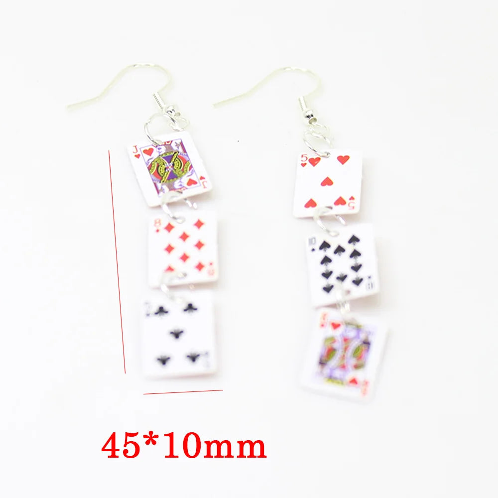 Yamily 1pair/Women Funny Poker Cards Drop Creative Simulation Dangle Earrings For Jewelry Gifts