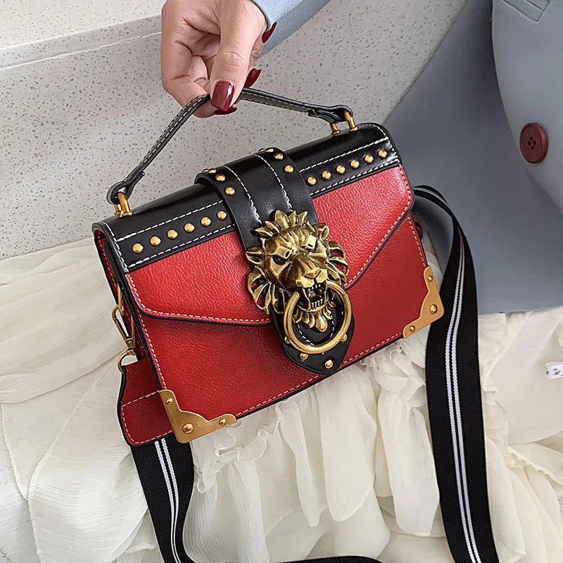 Luxury Metal Lion Head Brand Crossbody Bags: Female Fashion Handbags for Girls, Tote, Shoulder Purse, Mini Square Messenger Bag