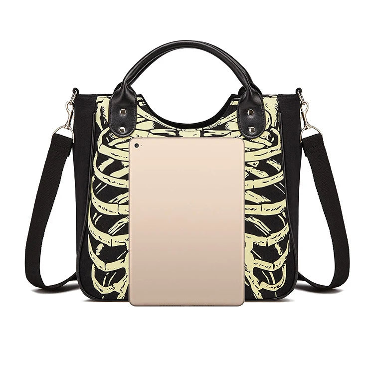 Reflective Punk Fashion: Luminous Gothic Skulls Tote Bag for Women, Rock Designer Casual Totes with a Hint of Darkness