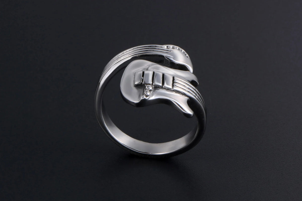 New Music Guitar Stainless Steel Rings – Men's and Women's Punk Rock Classic Fashion Spoon Ring Jewelry