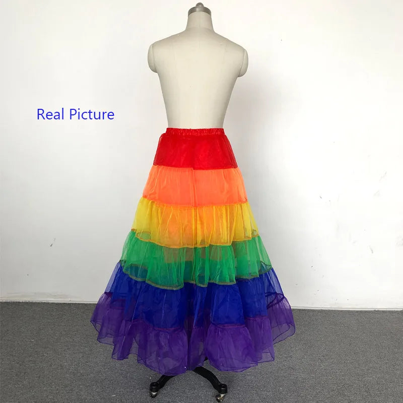 E JUE SHUNG Colorful Rainbow Petticoat – Long Organza Crinolina Rockabilly Dance Skirt