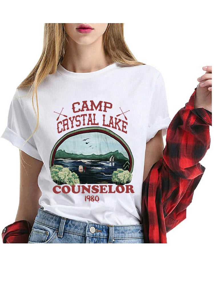 Camp Crystal Lake Counselor Vintage T-Shirt - Unisex Horror Graphic Tee, Women’s Cotton Oversized Short Sleeve