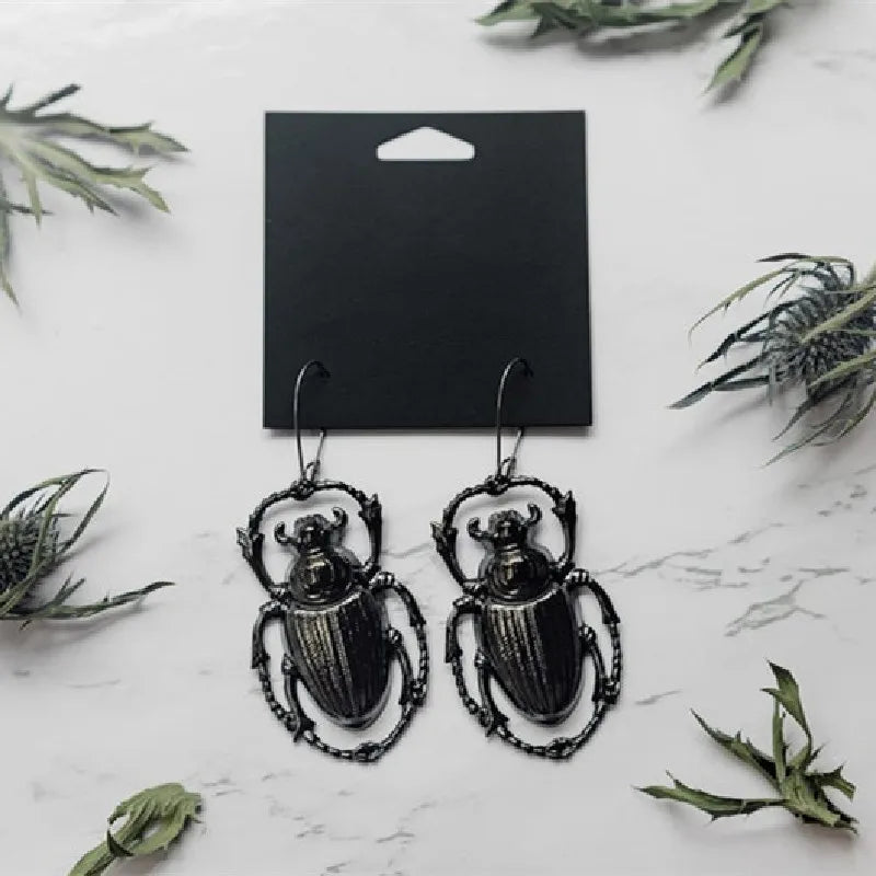 Goth Black Giant Scarab Beetle Earrings: Exaggerated Insect Statement Pieces, Punk Jewelry Fashion with Nature-Inspired Design, Big Dangle & Drop for Women's Gifts