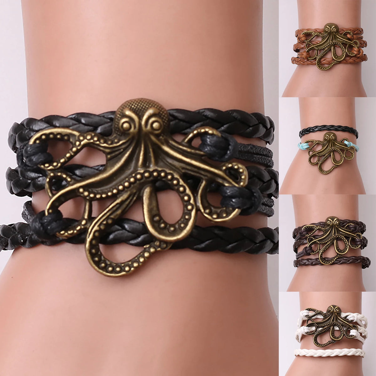 Cool Hip Hop Bronze Octopus Bracelet – Men's Link Chain Punk Rock Bangle, Party Accessories