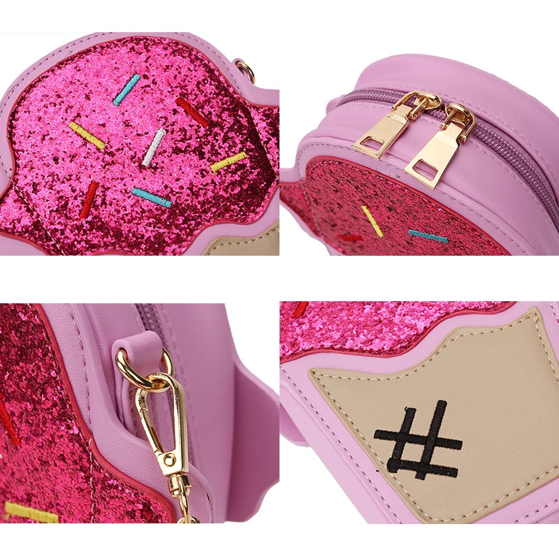 Ice Cream Shape Novelty Crossbody Bag for Women Purses and Handbags Girl's Cartoon Shoulder Bag with Chain Strap Cute Clutch