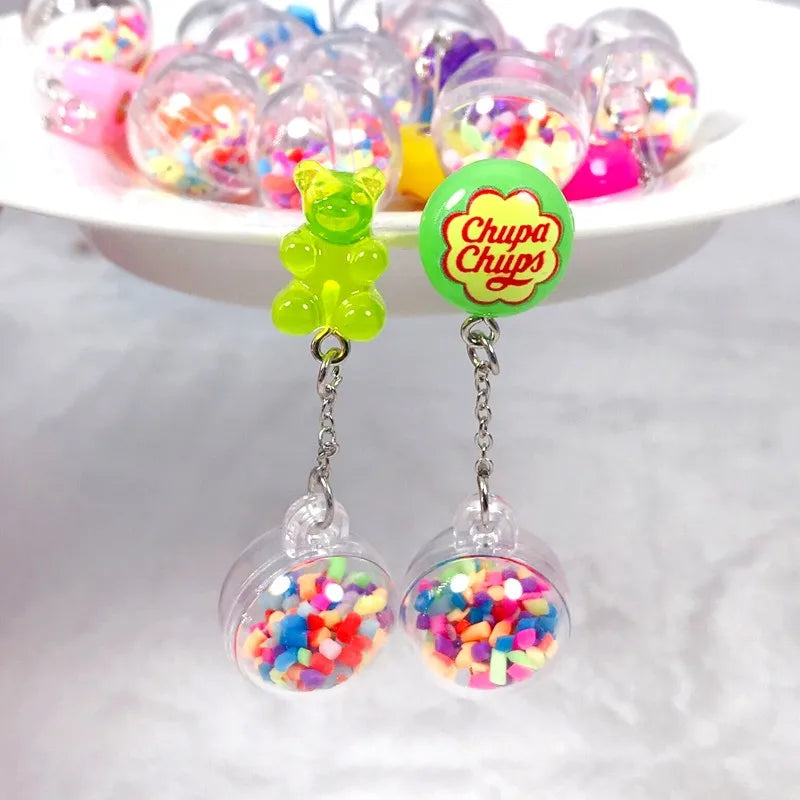 1Pair Stud Earring Multicolours Gummy Bear  Resin Candy Charms With Ball  Fashion Jewelry Gift