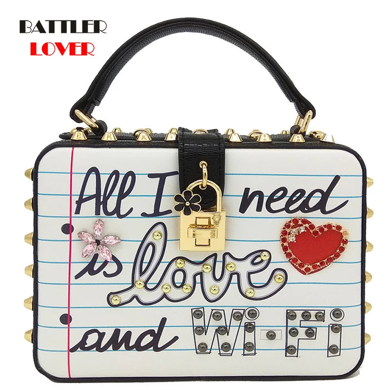 Bags for Women 2019 "All I Need is LOVE and WIFI" Fashion Women Shoulder Bag Crossbody Handbags Ladies Top-Handle Box Clutch Bag