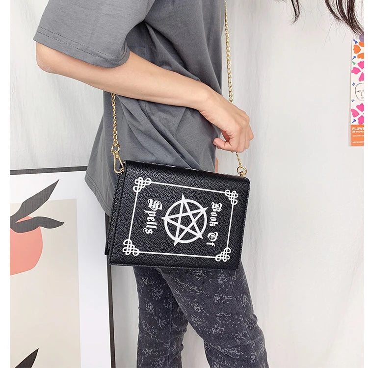 Magic Book Shape Clutch for Women | Black Book of Spells Chain Shoulder Bag | Small Purses and Handbags Girls Crossbody Bag Fashion