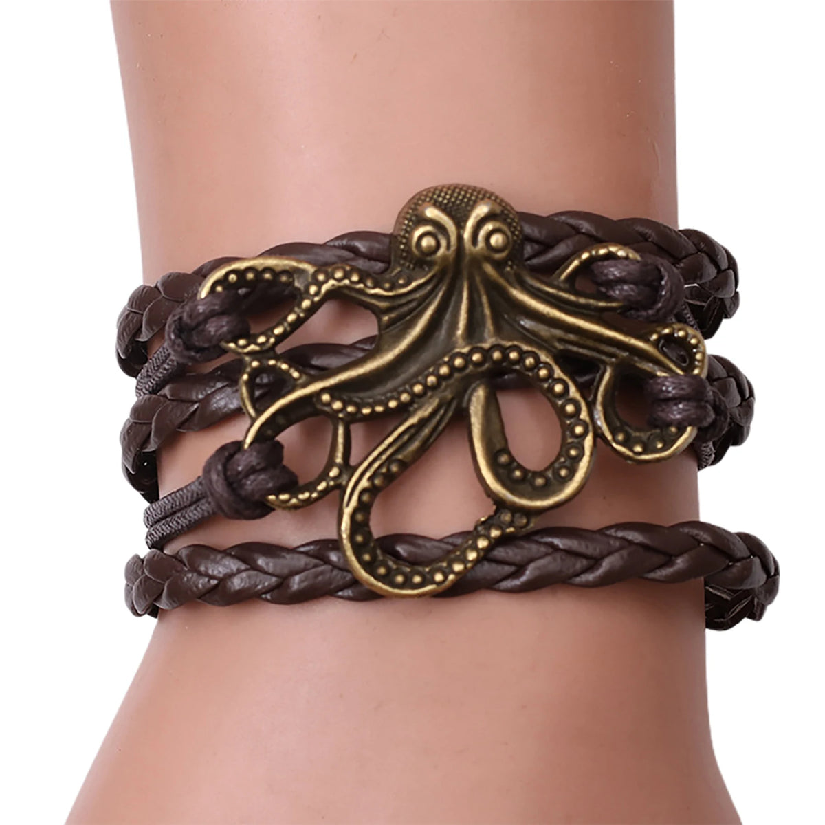 Cool Hip Hop Bronze Octopus Bracelet – Men's Link Chain Punk Rock Bangle, Party Accessories