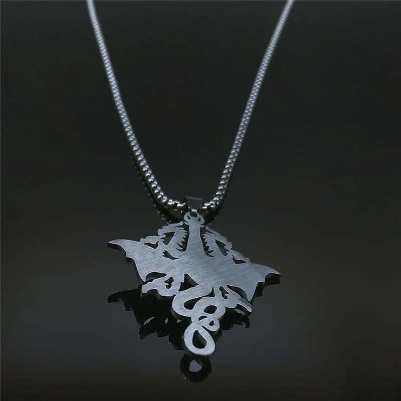 Gothic Witchy Dragon Stainless Steel Pendant Necklace