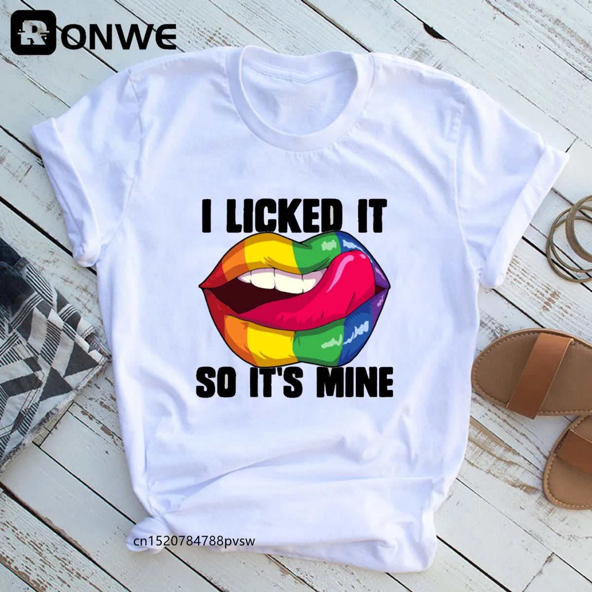 I Licked It So It's Mine LGBTQ+ Pride Round Neck Graphic Print Tee Shirt