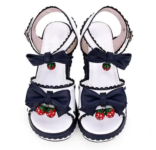 Angelic imprint woman mori girl lolita cosplay shoes lady trifle heel wedges pumps women princess summer dress sandals 33-47 bow