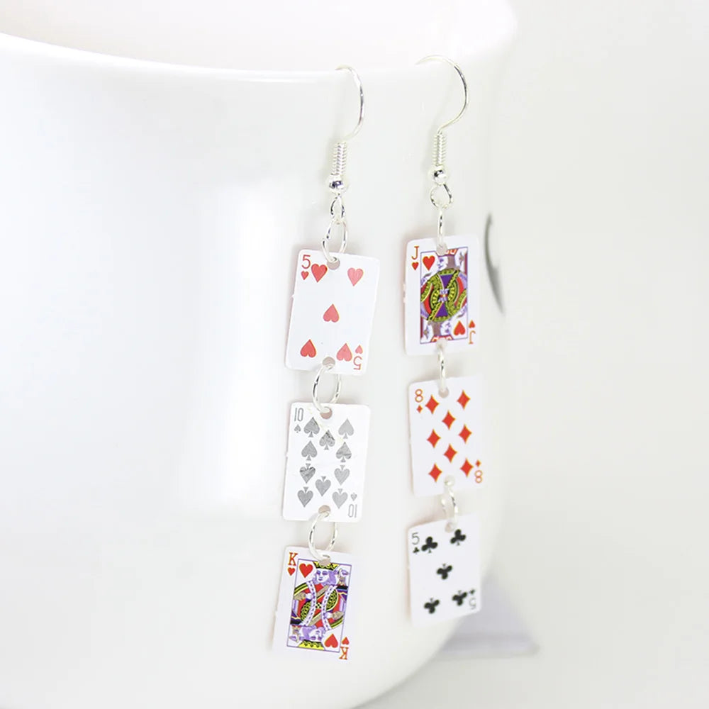 Yamily 1pair/Women Funny Poker Cards Drop Creative Simulation Dangle Earrings For Jewelry Gifts