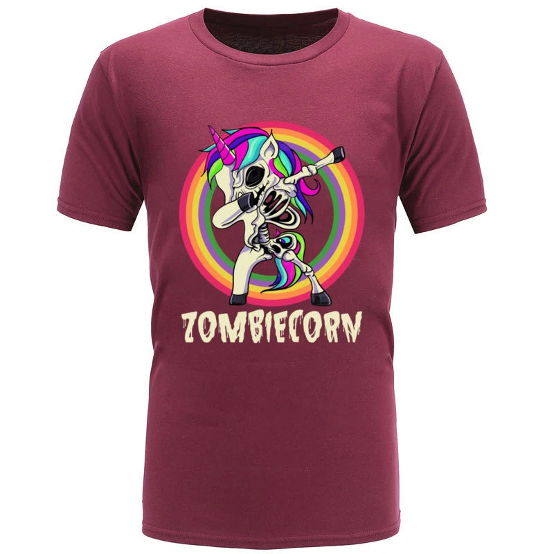 Zombiecorn Dabbing Zombie Unicorn Halloween T-Shirt - Funny Rainbow Pony Skeleton Rocker Graphic Tee for Men And Women