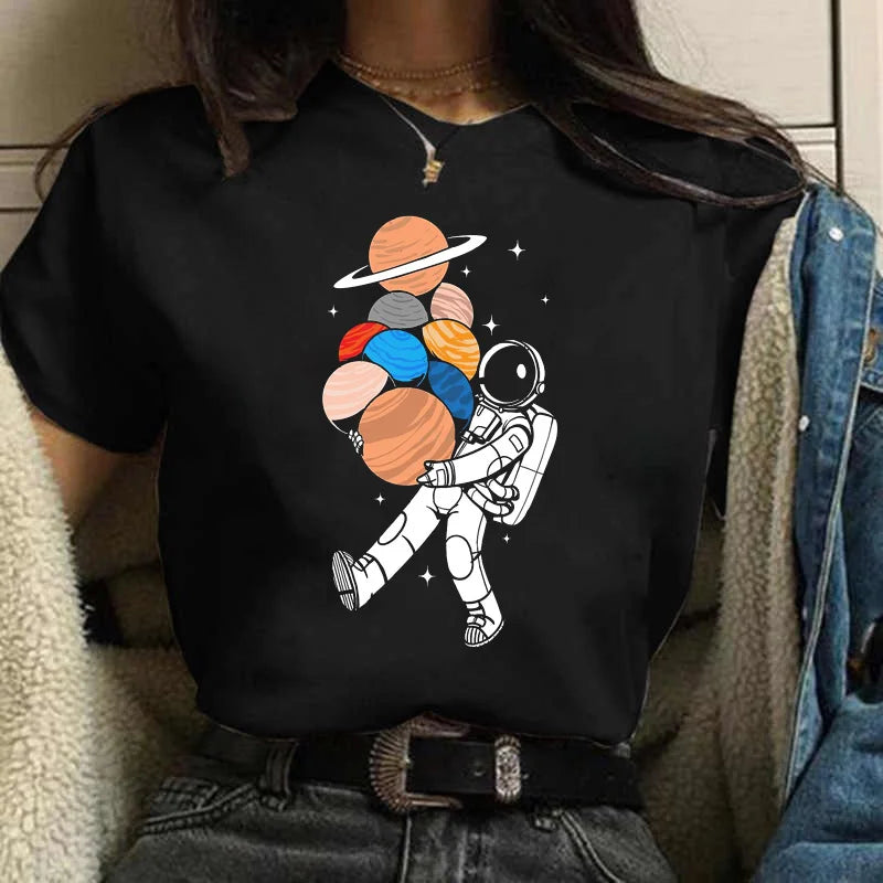 Intergalactic Juggler Round Neck Short Sleeved Graphic Tee Shirt