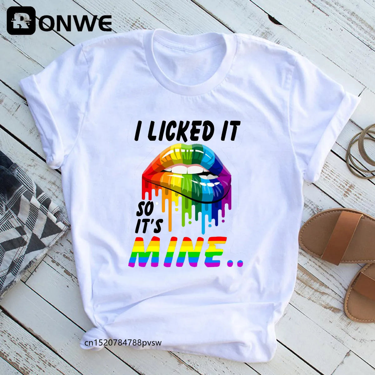 I Licked It So It's Mine LGBTQ+ Pride Round Neck Graphic Print Tee Shirt