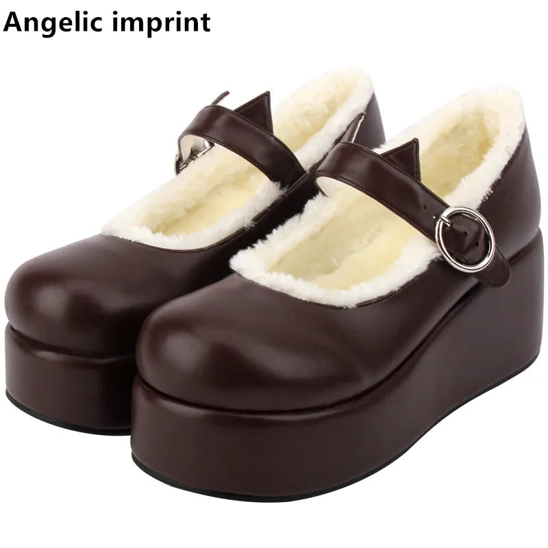 Angelic imprint woman mori girl lolita cosplay shoes lady high heels Pumps women princess dress party shoes cat ears 7cm 33-47