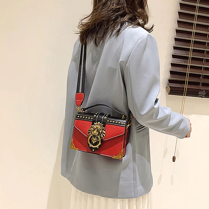 Luxury Metal Lion Head Brand Crossbody Bags: Female Fashion Handbags for Girls, Tote, Shoulder Purse, Mini Square Messenger Bag