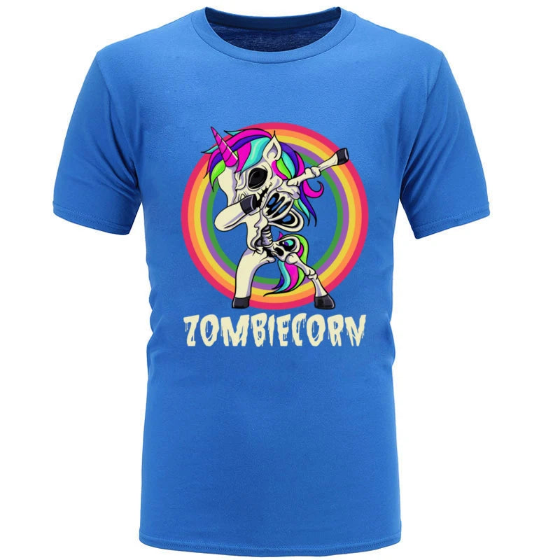 Zombiecorn Dabbing Zombie Unicorn Halloween T-Shirt - Funny Rainbow Pony Skeleton Rocker Graphic Tee for Men And Women