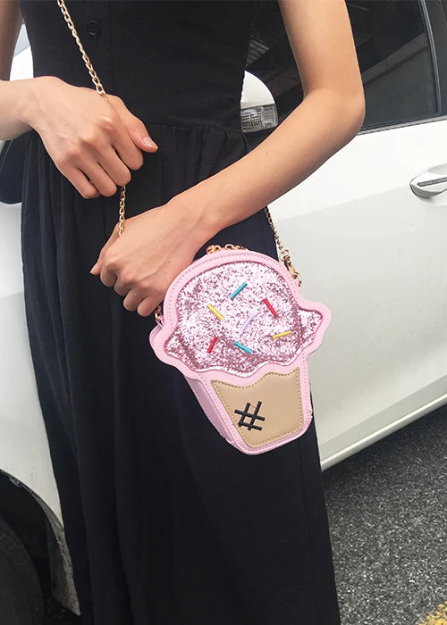 Ice Cream Shape Novelty Crossbody Bag for Women Purses and Handbags Girl's Cartoon Shoulder Bag with Chain Strap Cute Clutch