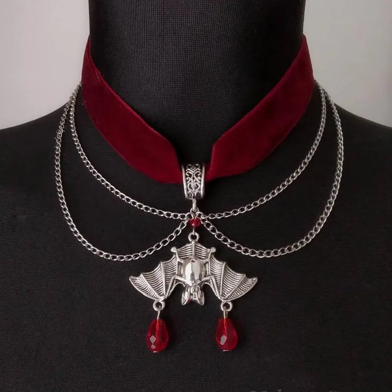 Goth Red Velvet Bat Victorian Gorgeous Punk Gothic Vampire Jewelry Fashion Party Choker Necklace