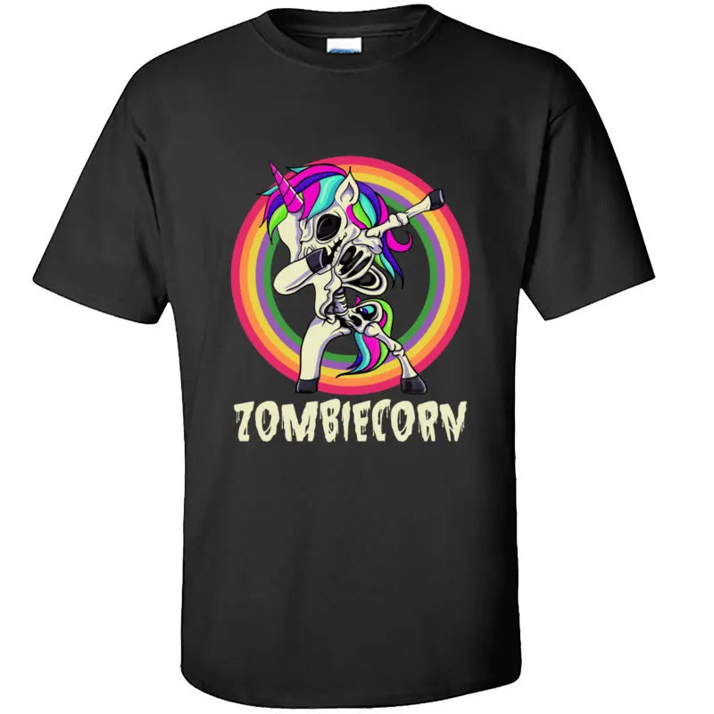 Zombiecorn Dabbing Zombie Unicorn Halloween T-Shirt - Funny Rainbow Pony Skeleton Rocker Graphic Tee for Men And Women