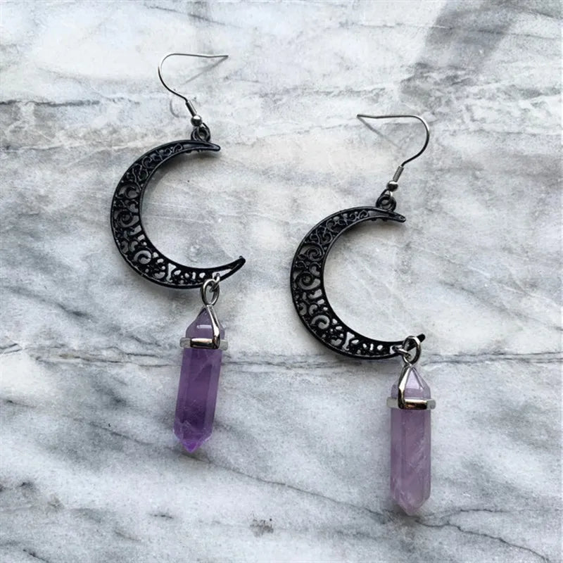 Black Lace Moon Purple stone Earrings Fashion Goth witch jewelry women gift 2020 new Delicate and beautiful crescent wholesale