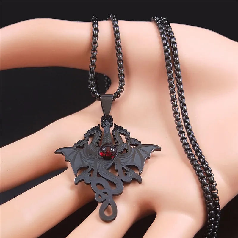 Gothic Witchy Dragon Stainless Steel Pendant Necklace