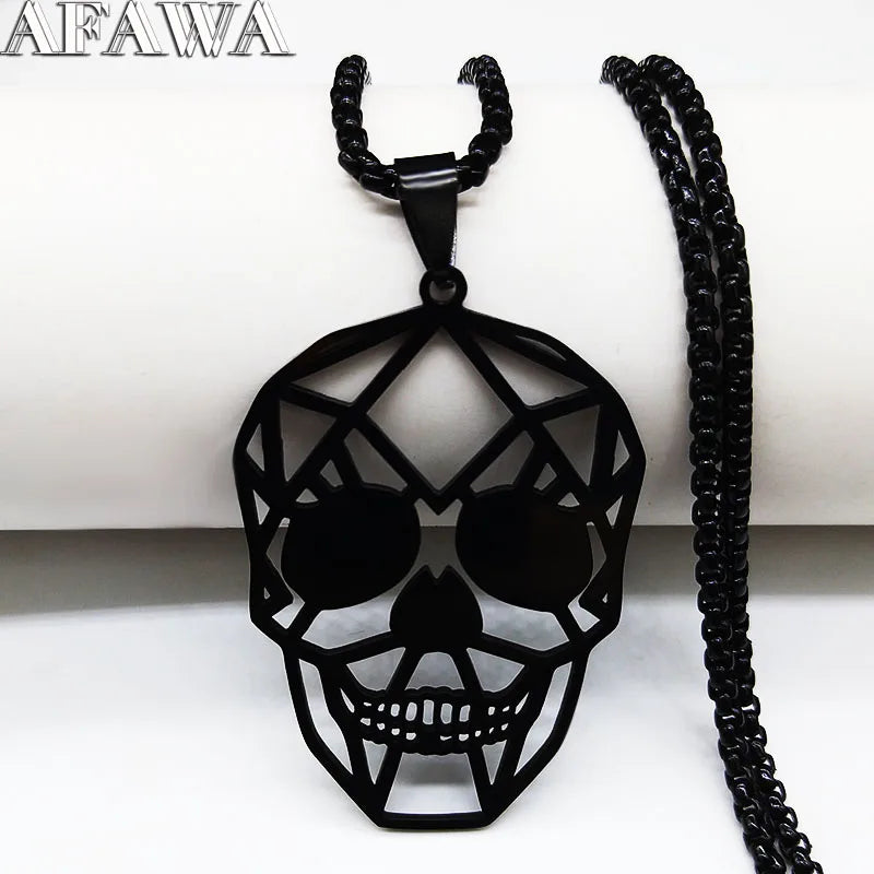 Goth Cool Skull Neck Pendant: Stainless Steel Chain Necklace, a Statement Piece for Hip Hop and Rock Styles, Durable and Stylish Jewelry in acero inoxidable, model N3023S02.