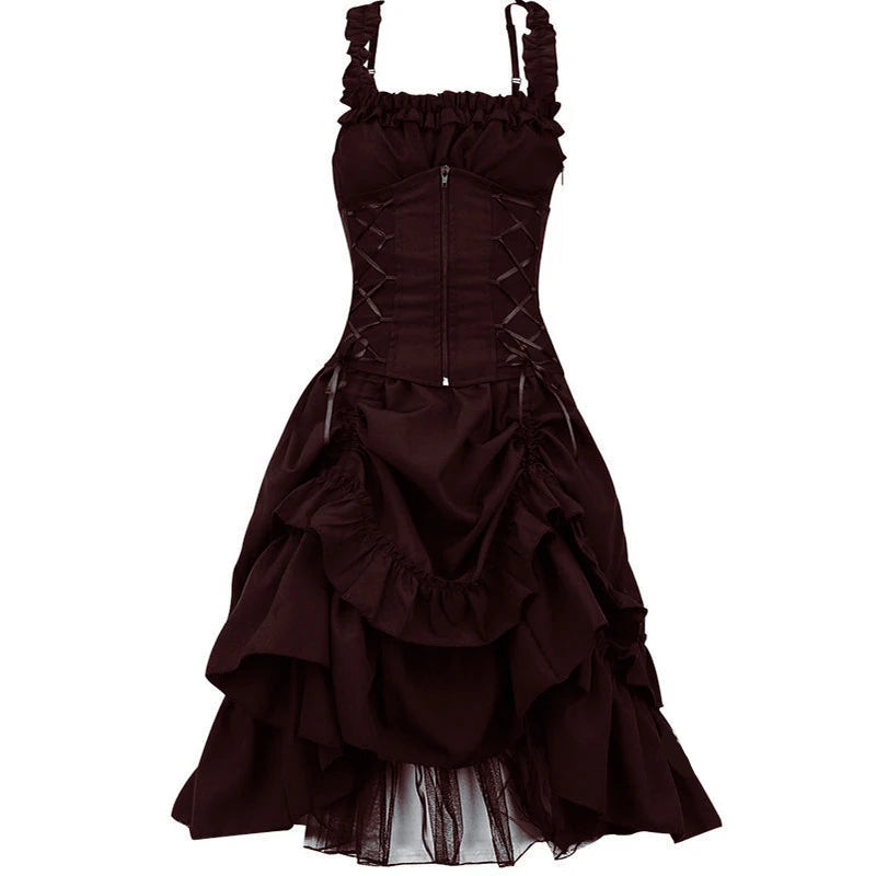 5XL Women's Victorian Gothic Dress - Retro Lolita Punk Princess Cosplay Layered Gathered Dress