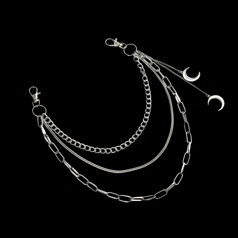 Moon Pendant Chain for Jeans: Unisex Keychains for Women and Men, E-girl, E-boy, Harajuku Goth Aesthetic Accessories