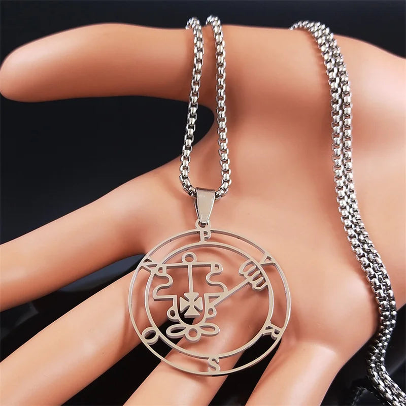 Paimon Sceal Sigil of Purson Seal Satan Stainless Steel Chain Necklaces Baphomet Silver Color