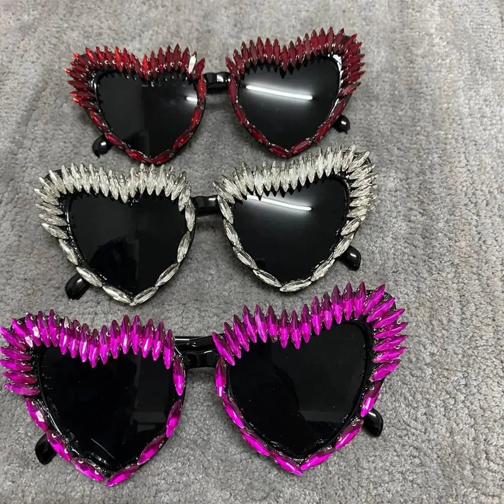 Luxury Rhinestone Heart Shaped Sexy Cat Eye Sun Glasses