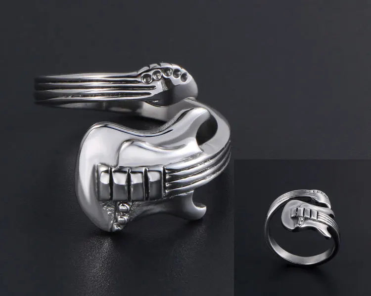 New Music Guitar Stainless Steel Rings – Men's and Women's Punk Rock Classic Fashion Spoon Ring Jewelry