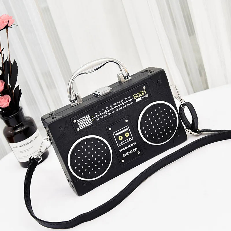 Retro Radio 90’s Throwback PU Leather 3D Boombox Crossbody Bag With PU Leather Strap