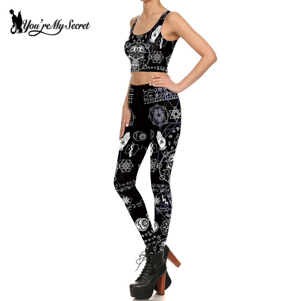 [You're My Secret] 2023 Fashion Ouija Leggings Dark 3D Graffiti Women's Leggins Pants Mid Waist Elastic Legging high Quality