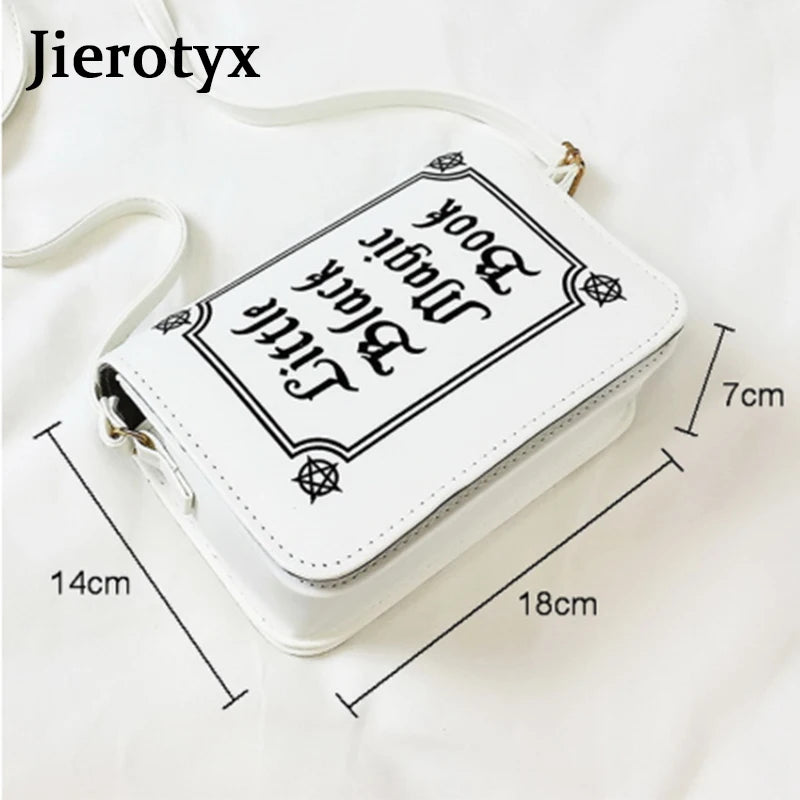 JIEROTYX Letter Print Shoulder Bag Rock Designer Purse Female Small Crossbody Bag PU Leather Mini Ladies Punk Bag Crossbody Bag