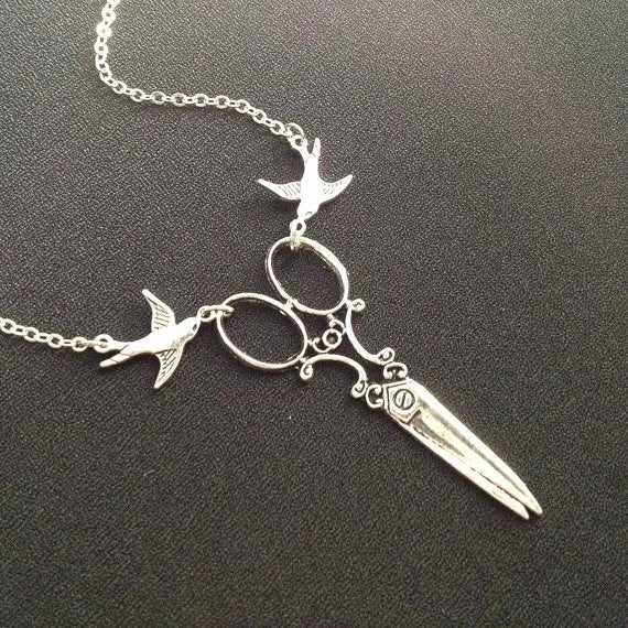 Large Swallow Scissor Pendant Necklace | Women's Goth Gothic Steampunk Accessories Victorian Retro Charms Jewelry