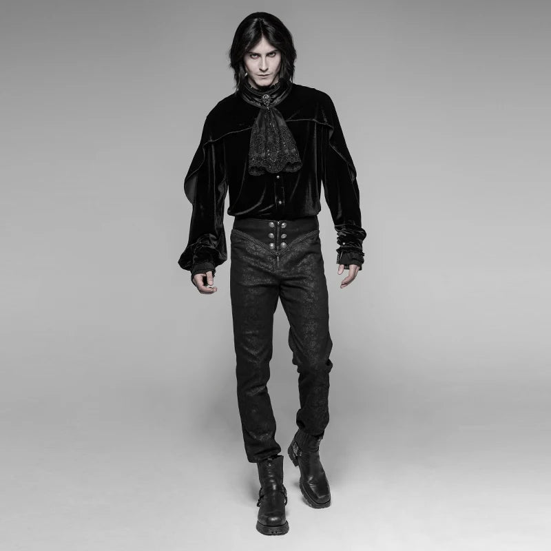 PUNK RAVE Men's Gothic Micro-elastic Embossing Black Trousers Party Cosplay Club Halloween Handsome Men Pants Streetwear