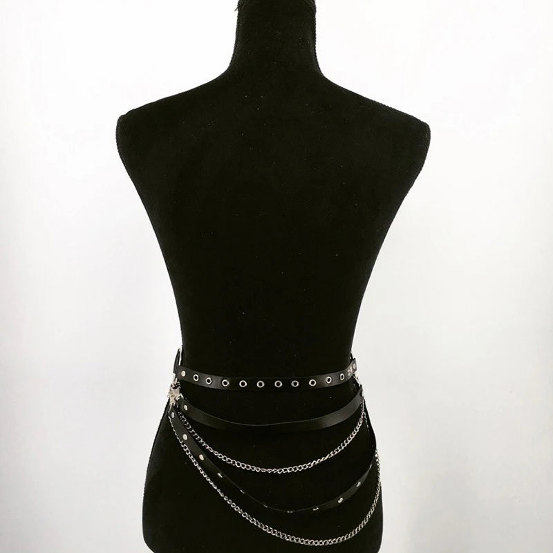 Goth Punk Corset Belt Adjustable Women Waist Metal Chain Skirt Leather Belts Harness Nightclub Hiphop Rock Sexy Dress Waistband