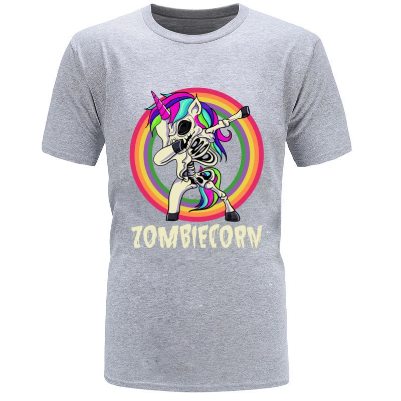 Zombiecorn Dabbing Zombie Unicorn Halloween T-Shirt - Funny Rainbow Pony Skeleton Rocker Graphic Tee for Men And Women